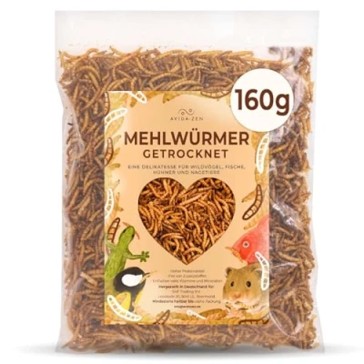 Abbildung von Mehlwürmer getrocknet 1 ltr. = 160g, ideal als Wildvogelfutter und Igelfutter, getrocknete Mehlwürmer, nährstoffreicher Snack für Nager, Reptilien, Vögel, Fische, Igel, Schildkröten