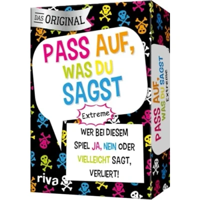 Abbildung von Pass auf, was du sagst Extreme: Wer bei diesem Spiel »Ja«, »Nein« oder »Vielleicht« sagt, verliert! Das Original. perfekte Geschenk zu Geburtstag, Weihnachten. Ab 18 Jahren