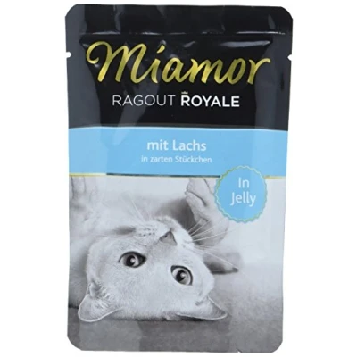 Abbildung von MIAMOR Ragout Royale in Jelly Nassfutter für ausgewachsene Katzen. Alleinfutter im Frischebeutel ohne Soja, Farb und Konservierungsstoffe 22x100g Lachs