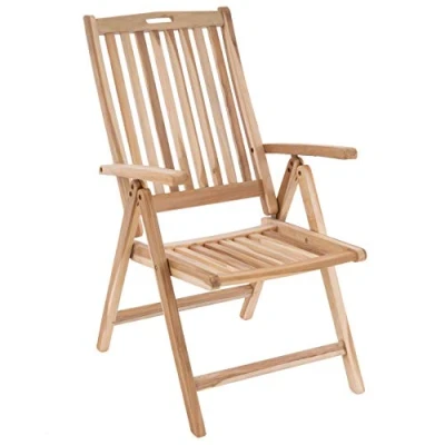 Abbildung von Divero Stuhl Gartenstuhl Terrassenstuhl Klappstuhl aus Teak Holz Hochlehner mit Armlehnen verstellbare Rückenlehne klappbar massiv unbehandelt Natur