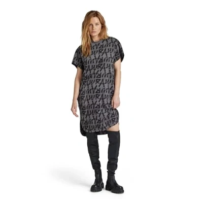 Abbildung von G Star Printed Loose Jerseykleid, Damen, Größe: XXS, Grey asphalt raw paint
