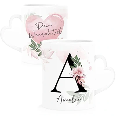 Abbildung von SpecialMe® Kaffee Tasse Buchstabe Initiale Monogramm personalisiert mit Namen Wunschtext persönliche Geschenke weiß Herz