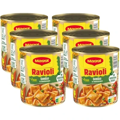 Abbildung von MAGGI Gemüse Ravioli in Tomatensauce: Teigtaschen Tomaten Gemüsesauce, ohne Fleisch (vegan), leckeres Camping Essen, 6er Pack (6 x 800g)