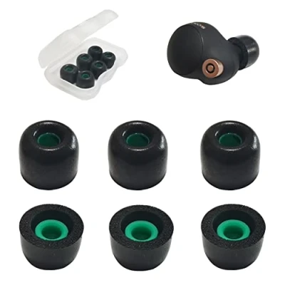 Abbildung von Memory Foam Tips for Sony WF 1000XM4/WF 1000XM5 Earbuds LinkBuds S 500 1000XM4 Ear Replacement Fit Charging Case Cover 3 Pairs Medium Black