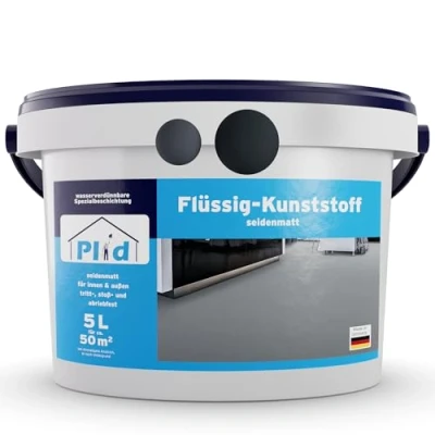 Abbildung von Plid® Flüssigkunststoff Innen &amp; Außen, Anthrazitgrau 5L Flüssiger Kunststoff Schutzschicht für Boden Wand Betonfarbe Wasserfest Bodenbeschichtung Terrasse, Werkstatt, Keller Flüssig PVC