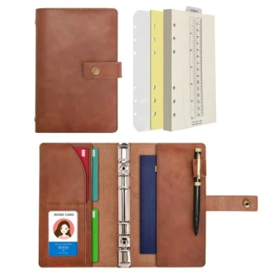 Abbildung von Wonderpool A6 Leder Notizbuch Nachfüllbares 6 Ringbuch Tagebücher Portfolio Gepunktetes Papier &amp; Innentaschen Organizer für Mann und Frau (Kaffee, A6)