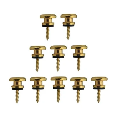 Abbildung von FLEOR 10pcs Metallgitarrengurt Pilze Kopfknopfriemen Verriegelungen Endstifte mit Befestigungsschrauben für akustische E Gitarren Bassparts, Golden