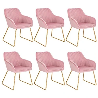 Abbildung von WOLTU Esszimmerstühle 6er Set Küchenstühle Wohnzimmerstühle Polsterstühle Sessel, Armlehnstühle mit Rückenlehne, für Esszimmer, Küche, Wohnzimmer, Samt, Gold Metallbeine, Rosa, BH246rs 6