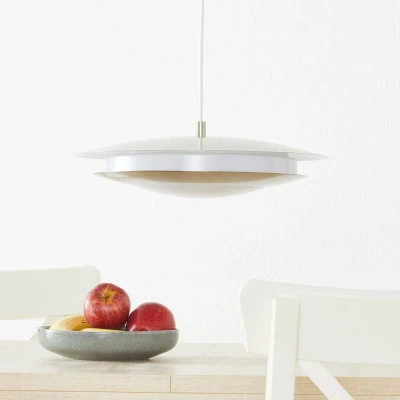 Abbildung von Eglo 98043 LED Pendelleuchte MONEVA C nickel matt weiß Ø40,5cm H:150cm dimmbar mit Connect Funktion