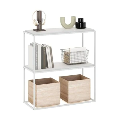 Abbildung von Furinno Moretti Modern Lifestyle Breites stapelbares Regal, 2 stöckig, Solides Weiß/Weiß