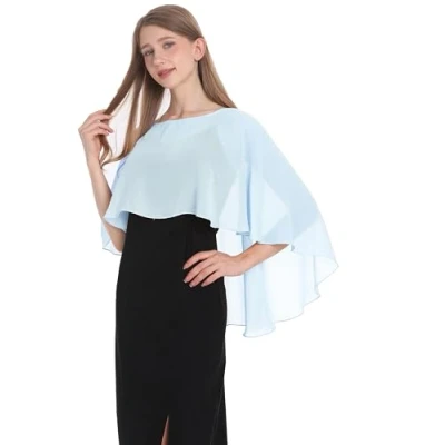 Abbildung von Baoqiya Chiffon Capelets für Frauen, weiche Schals und Wraps Abendkleider, Brautjungfern, Hochzeit, durchsichtiger Umhang, Himmelblau, Einheitsgröße