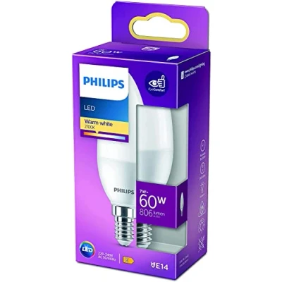 Abbildung von Philips LED Lampe mit 60W, E14 Sockel, warmweiß