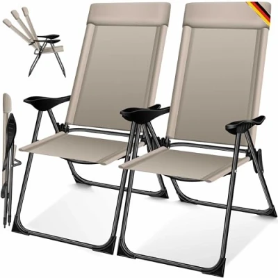 Abbildung von KESSER® 2er Set Gartenstuhl Hochlehner Alu Klappstuhl 7 Fach Verstellbar mit Armlehnen Atmungsaktiv klappbar Campingstuhl Balkonstuhl Klappsessel Garten Terrasse, Taupe