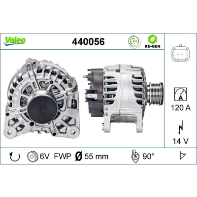Abbildung von VALEO 440056 Lichtmaschine 14V 120A RENAULT: Megane 3 Schrägheck, Kangoo I, CLIO 2, DACIA: Duster SUV, Sandero Logan I MCV kfzteile, kfzteile24,