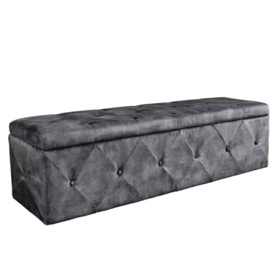 Abbildung von riess ambiente Bettbank EXTRAVAGANCIA 140cm grau (Einzelartikel, 1 St), Polsterbank · Schlafzimmer Samt mit Stauraum Flur Chesterfield