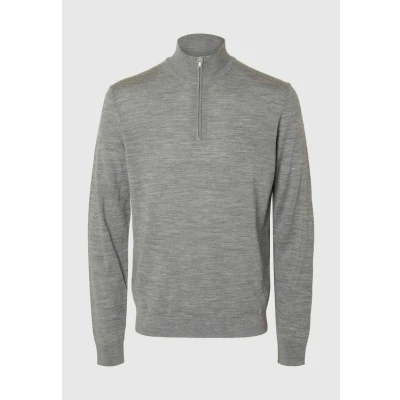 Abbildung von Selected Homme HALF ZIP Strickpullover, Herren, Größe: Small, Medium grey melange