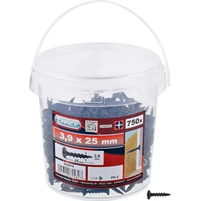 Abbildung von Connex Schnellbauschrauben 3,9 x 25 mm 750 Stück Mit Grobgewinde Trompetenkopf PH Phillips Antrieb Schwarz phosphatiert / Trockenbauschrauben Schrauben Eimer B30076