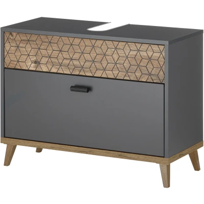 Abbildung von Leone Badezimmer Waschbeckenunterschrank in Ribbeck Eiche Optik, Graphit Bad Unterschrank Badezimmerschrank mit viel Stauraum 80 x 60 35 cm (B/H/T)