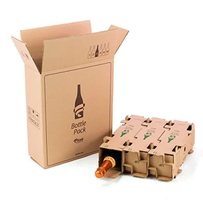 Abbildung von Only Boxes Packung Mit 5 Kartons für Versandflaschen Fassungsvermögen 3 Flaschen hochschützender Innenbox 100% umweltfreundlich Verhindert Schlieren