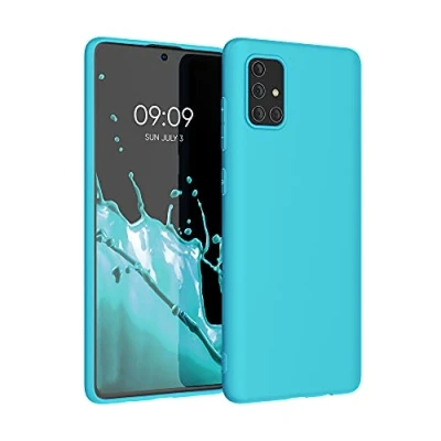 Abbildung von kwmobile Hülle kompatibel mit Samsung Galaxy A71 weiches TPU Silikon Case Cover geeignet für kabelloses Laden Cool Glacier
