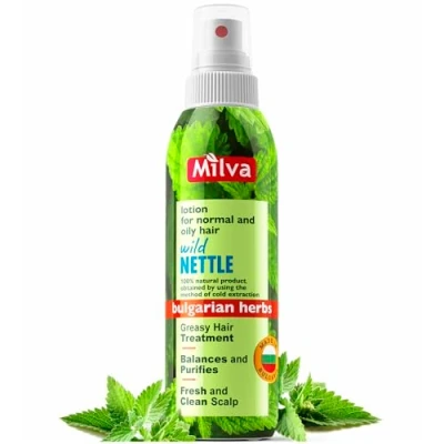 Abbildung von Milva Brennnessel Haarwasser gegen fettiges Haar und trockene Kopfhaut 200 ml Intensive Haartonikum Spray für Männer Frauen Veganes Hair Tonic ohne SLS Natürliches Juckende Pflege
