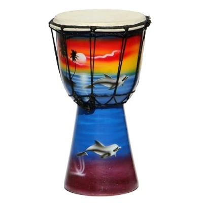 Abbildung von Wogeka 25 cm Djembe Bongo mit Airbrush Bemalung Delfin als Geschenk Idee Afrika Style Drum Trommel 21