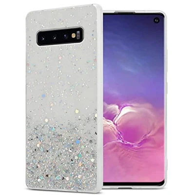 Abbildung von Cadorabo Hülle kompatibel mit Samsung Galaxy S10 4G Rundumschutz TPU Silikon Case Mädchen Glitzer Strass Design Slim Kratzfest Weiche Gummi Bling Schutzhülle für in Transparent