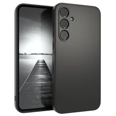 Abbildung von EAZY CASE Handyhülle Silikon mit Kameraschutz kompatibel Samsung Galaxy A35 in Schwarz Matt, Ultra dünn, Slimcover, Silikonhülle, Hülle, Softcase, Backcover