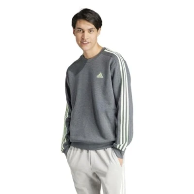 Abbildung von adidas Sportswear Essentials Stripes Sweatshirt, Herren, Größe: Small, Dark grey heather/semi green spark