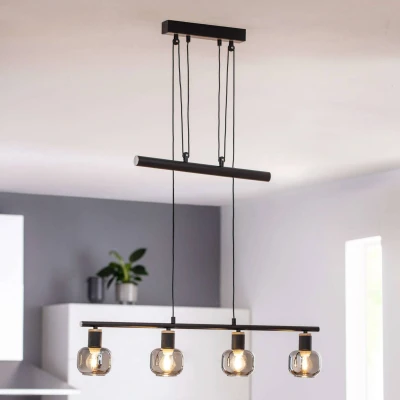 Abbildung von näve Pendelleuchte Fumoso, Leuchtmittel wechselbar, ohne Leuchtmittel, 4er Pendelbalkenleuchte,excl.4x E14 max. 40 W,Glas: dunkel getönt