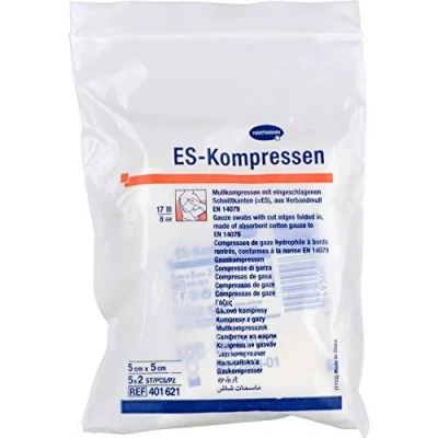 Abbildung von ES Komperssen steril 5x5cm 8 fach 5x2 5 x 2 Kompressen