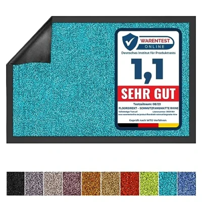 Abbildung von Floordirekt Schmutzfangmatte Rhine waschbare &amp; leistungsstarke Fußmatte Sauberlaufmatte mit Rutschfester Rückseite Türmatte für den Eingangsbereich (Türkis, 60 cm x 90 cm)