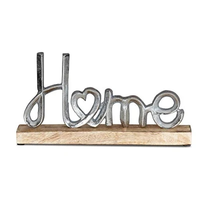 Abbildung von Levandeo® Deko Schriftzug, Aufsteller Mango Schriftzug Home H11cm Metall Holz Mangoholz