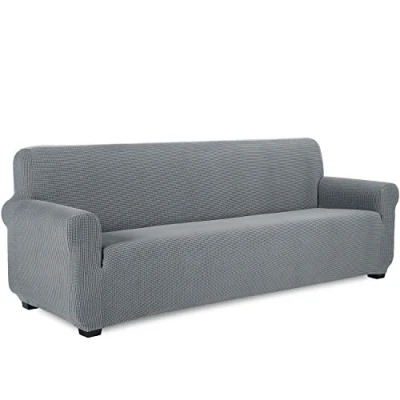 Abbildung von TIANSHU Sofabezug 4 sitzer, Stretch Spandex Couchbezug Sesselbezug Elastischer Antirutsch Stretchhusse Weich Stoff,Jacquard Sofabezug, Schonbezug für Sofa Sofahalter(Hellgrau)
