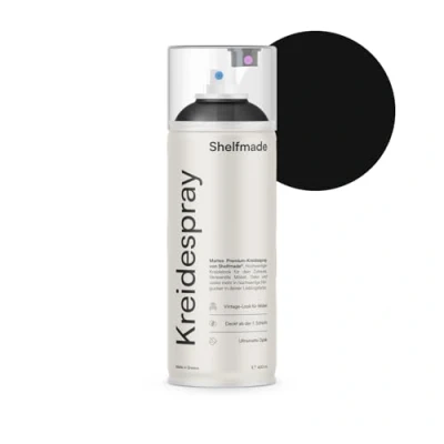 Abbildung von shelfmade Kreidespray schwarz hochwertige Kreide Spraydose matte Chalk Sprayfarben deckendes Spray (Midnight Mitternachtsschwarz)