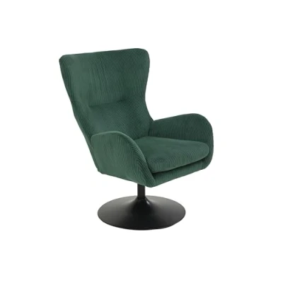 Abbildung von Hela Tische, Lounge Sessel, Ohrensessel Samos, Bezug Cordstoff Grün, hoher Rücken, Trompetengestell 360 drehbar, 70x81x96 cm