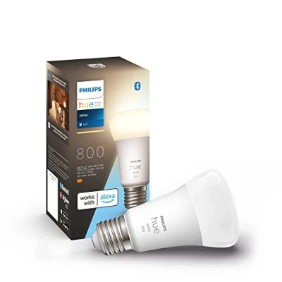 Abbildung von Philips Hue White E27 LED Lampe (806 lm), dimmbares Leuchtmittel für das Lichtsystem mit warmweißem Licht, smarte Lichtsteuerung über Sprache und App