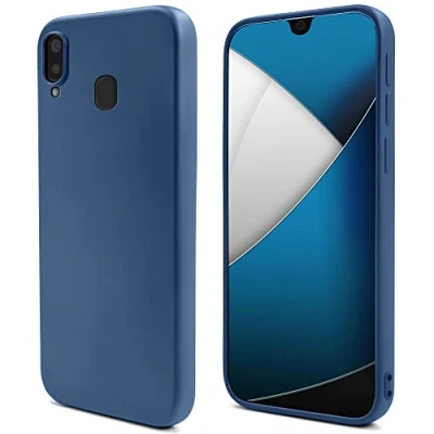 Abbildung von Moozy Lifestyle. Hülle für Samsung A20e, Mitternachtsblau Silikon Handyhülle Schutzhülle mit Mattem Finish und Weichem Mikrofaserfutter