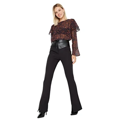 Abbildung von Trendyol Damen Herren Hoher Bund Flared Hose Pants, Schwarz, 40 EU
