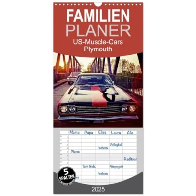 Abbildung von Familienplaner 2025 US Muscle Cars Plymouth mit 5 Spalten (Wandkalender, 21 cm x 45 cm), CALVENDO