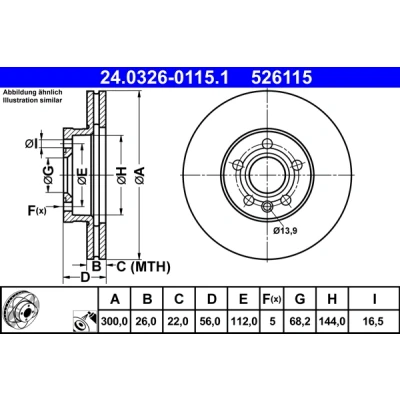 Abbildung von ATE PowerDisc 24.0326 0115.1 Bremsscheibe 300,0 26,0 5 112,0 Belüftet beschichtet hochgekohlt VOLKSWAGEN: Sharan I, TRANSPORTER 4 Bus