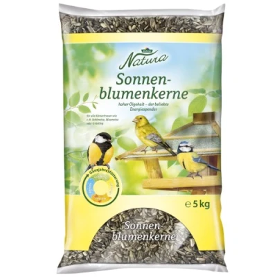 Abbildung von Dehner Natura Premium Wildvogelfutter, Sonnenblumenkerne, Ganzjahresfutter proteinreich / energiereich, hochwertiges Vogelfutter für Wildvögel, 5 kg
