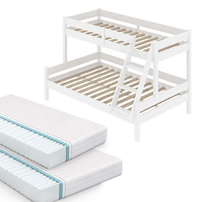 Abbildung von VitaliSpa® Etagenbett Everest, Weiß, 140x200 / 90x200 cm, mit 2 Matratzen