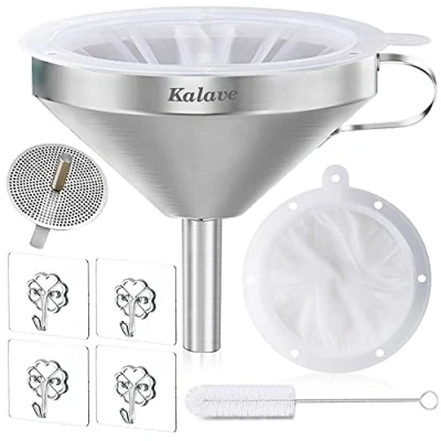 Abbildung von Kalave 5 Zoll Edelstahl Trichter, 13cm Lebensmittel qualität Küchen trichter und 200 Mesh filter, Metall für Öle, Saft, Wein, Kaffee, Tee, Milch