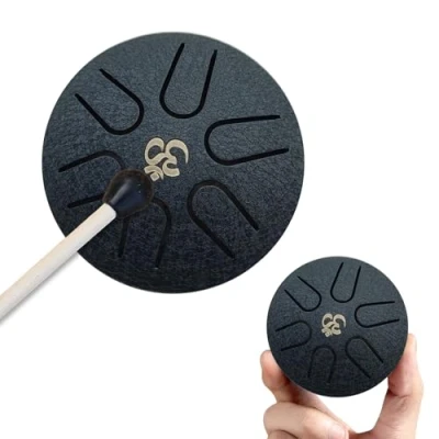 Abbildung von YEJAHY Tongue Drum Steel 3 Zoll Stahlzungen 6 Töne Zungentrommel, Mini Pan Handpan Instrument Schlagzeug mit Schlägeln Meditation Yoga Klangheilung(Navy blau)