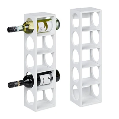 Abbildung von Relaxdays Weinregal für 5 Flaschen, 2er Set, Weinständer Bambus, HxBxT: 53 x 14 12 cm, Weinhalter stehend, Küche, weiß