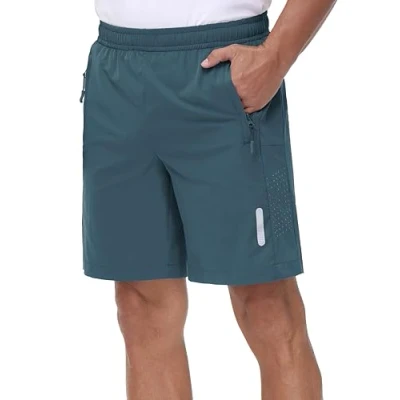 Abbildung von Rvinroo Sport Shorts Herren Schnelltrocknende Training Gym Bodybuilding lässige Basketball Atmungsaktive Laufshorts mit Reißverschlusstasche Greyblue 3XL