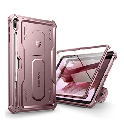 Abbildung von Dexnor Kompatibel mit Samsung Galaxy Tab S7+/S8+ Hülle, [Eingebaute Displayschutzfolie und Ständer] Strapazierfähiger Schutz in Militärqualität Stoßfeste Schutzhülle (Rosa)