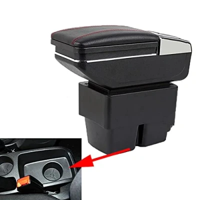 Abbildung von Leder Auto Mittelkonsole Armlehne Box kompatibel mit Ford Fiesta MK7 2009 2010 2011 2012 2013 2014 2015 2016 2017 Innenteile Armlehnen Aufbewahrungsbox (Black)