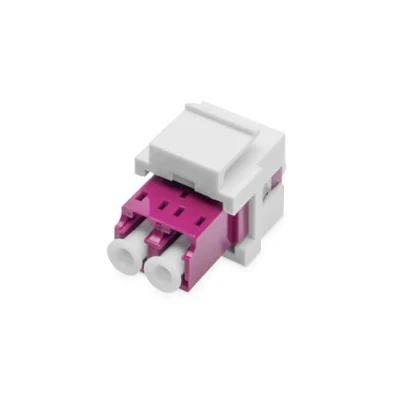 Abbildung von DIGITUS LWL Keystone Modul LC/LC Duplex Multimode Glasfaser OM4 Keramikhülse für Patchpanel oder Anschlussdosen Violett/Weiß
